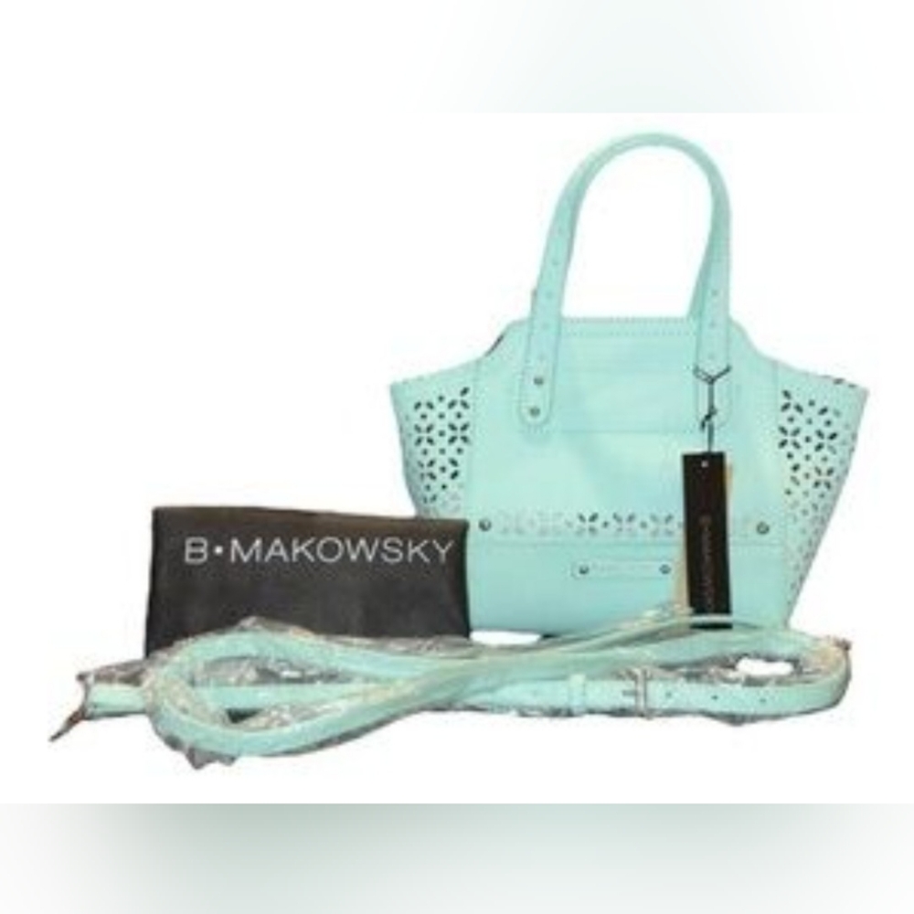 B. Makowsky - Saffiano Perforated Leather - Mini Tessa Crossbody – Mint Green